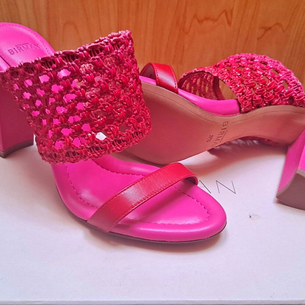 🔥 NEW  🔥 Alexandre Birman TRISHA Hot Pink Leather Braided Slide Block Heels